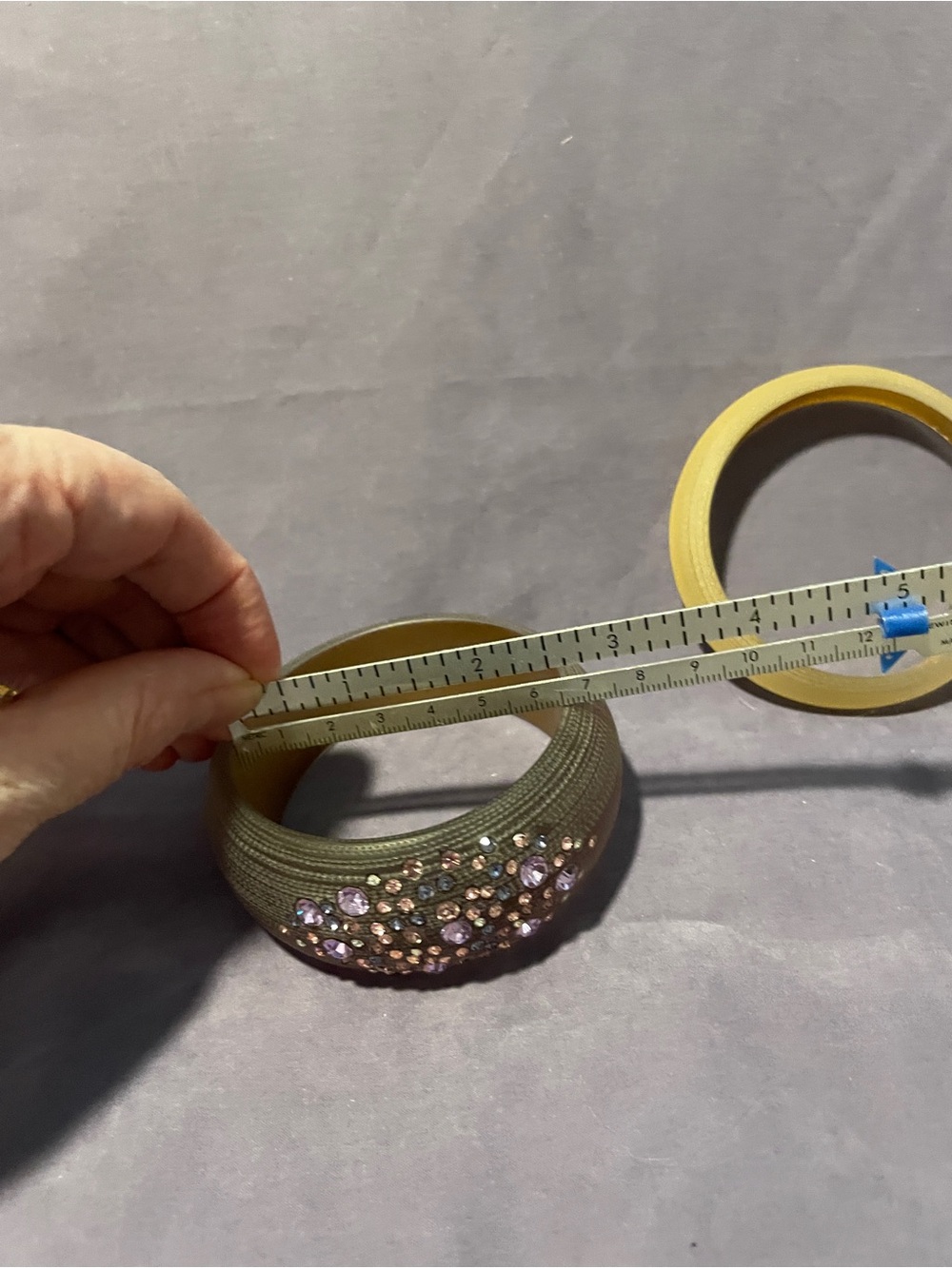 Alexis Bittar Style Purple Crystal-Embellished Resin Bangle Three Piece Set - Picture 5 of 5
